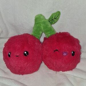 Cute Red Cherry Plush Toy with Green Stem